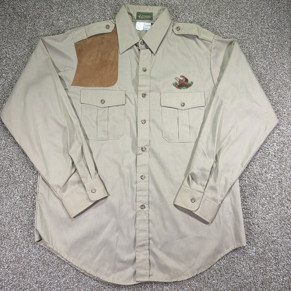 Vintage Outdoor Impressions Shooters Button Up Orange Quail Embroidered Sz L 80s